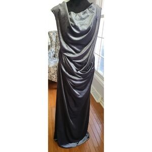 Cisos Design Dress size 16 Ruched Gown SLeeveless High Slit Metallic Gray